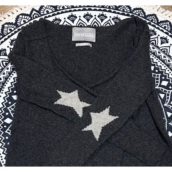 RENE VAN DER WIJCK Lambswool Blend Open Cardigan Sweater M Star Elbow Knit Gray - Picture 4 of 9